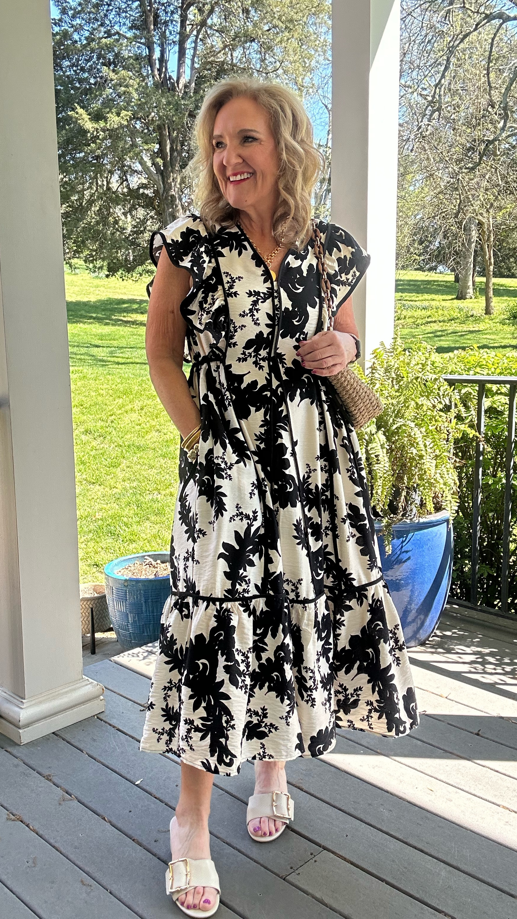 Dress size medium. 
AVARA 15% off code NANETTE15 
shoes you can go your smaller size depending in availability. 


Spring dress Easter dress graduation dress black and white dress 

#LTKFindsUnder100 #LTKWatchNow #LTKOver40