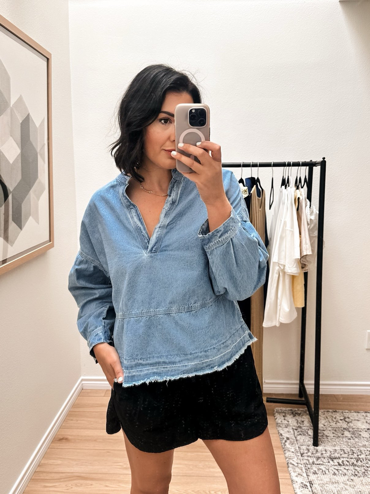 A few denim finds from Amazon! 

The dress: I am in the medium, size up for length. This is a darling dress – very Tuckernuck. The v-neck is a bit low cut, just FYI. But otherwise it’s all true to size and a really nice weight / quality.   

The top: I'm in the medium! Fit is boxy but true to size in my opinion!  

 