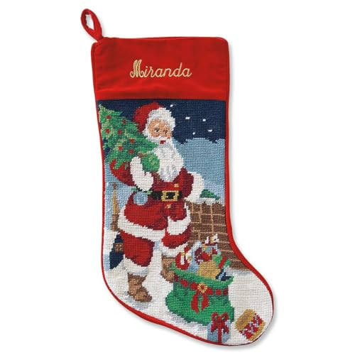 Lillian Vernon Santa Personalized Heirloom Christmas Needlepoint Stocking Stocking, 100% Wool, 9.5" Wx17 L | Amazon (US)