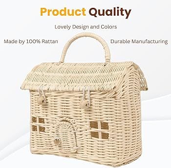 KOLWOVEN Rattan House Storage Basket with Lid - Mouse in a Box House- Small Doll house- Decorativ... | Amazon (US)