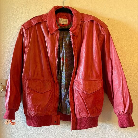 Vintage 80s 100% Leather Bomber Jacket Red Bomber Jacket Zipper Pockets Sz M / L | Poshmark