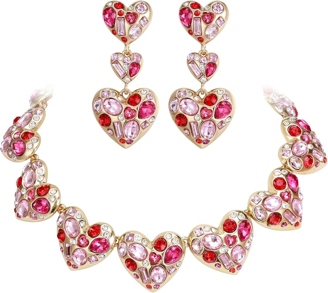 BriLove Gorgeous Stunning Rhinestones Crystal Teardrop Multi Heart-Shape Cluster Statement Neckla... | Amazon (US)