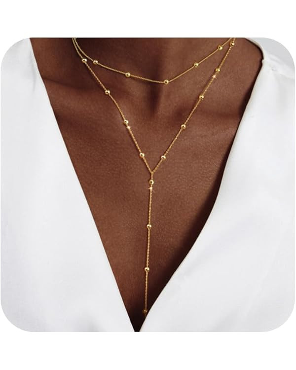 Gold Necklace for Women Trendy Lariat Y Necklace Dainty 14k Gold Plated/Silver Long Necklaces for... | Amazon (US)