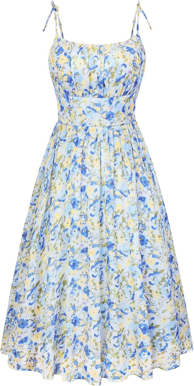 Belle Poque Floral Dress for Women Spaghetti Strap Midi Sundress 2026 Summer Spring Casual Dresse... | Amazon (US)