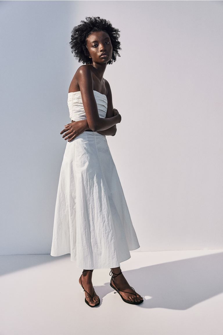 Circular nylon skirt - Regular waist - Midi - White - Ladies | H&M GB | H&M (UK, MY, IN, SG, PH, TW, HK)