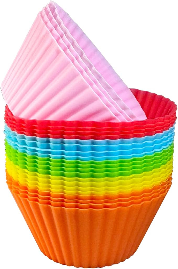 Baking Cups 24 Pack, Multi-color Reusable Silicone Cupcake Liners, Non-stick and Flexible Muffin ... | Amazon (US)