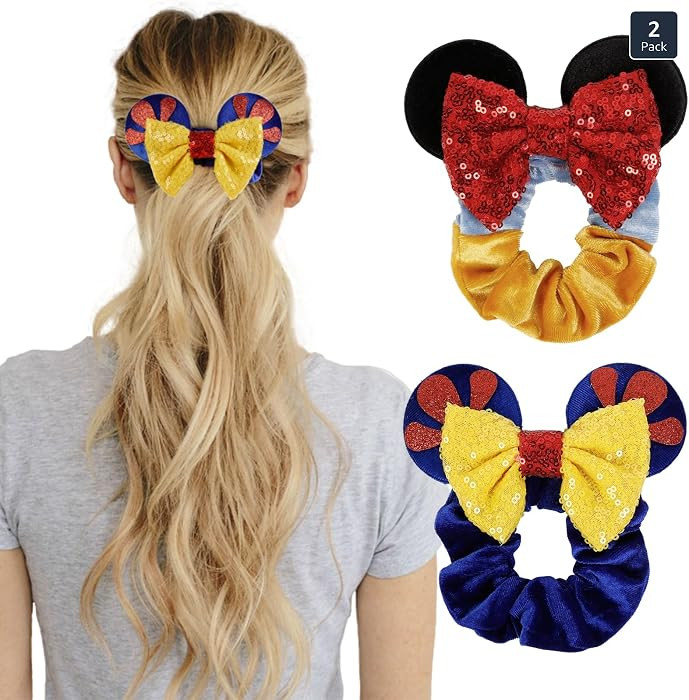 WOVOWOVO Mouse Ear Hair Scrunchies, 2 Count Snow White Mouse Ears Hair Scrunchies for Women, Cute... | Amazon (US)