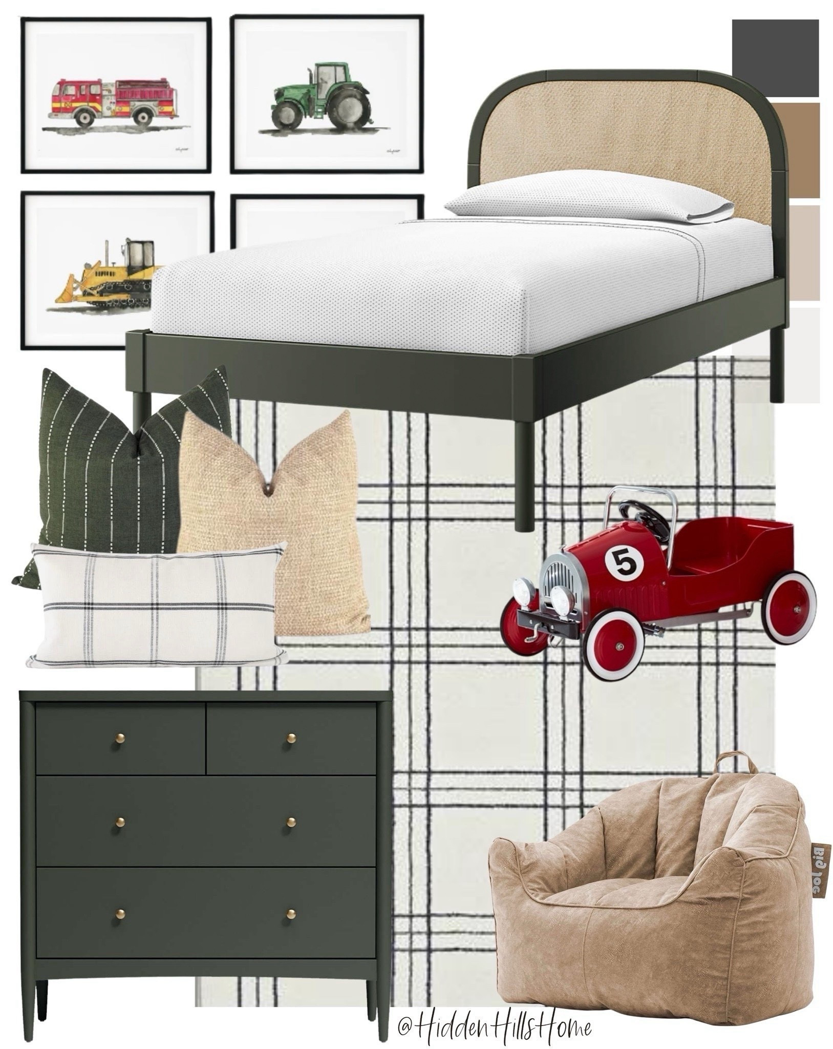 Little boys bedroom mood board, kids bedroom design inspo, olive green boys bedroom, truck themed boys room mood board #bed #boys 


#LTKHome #LTKKids #LTKSaleAlert