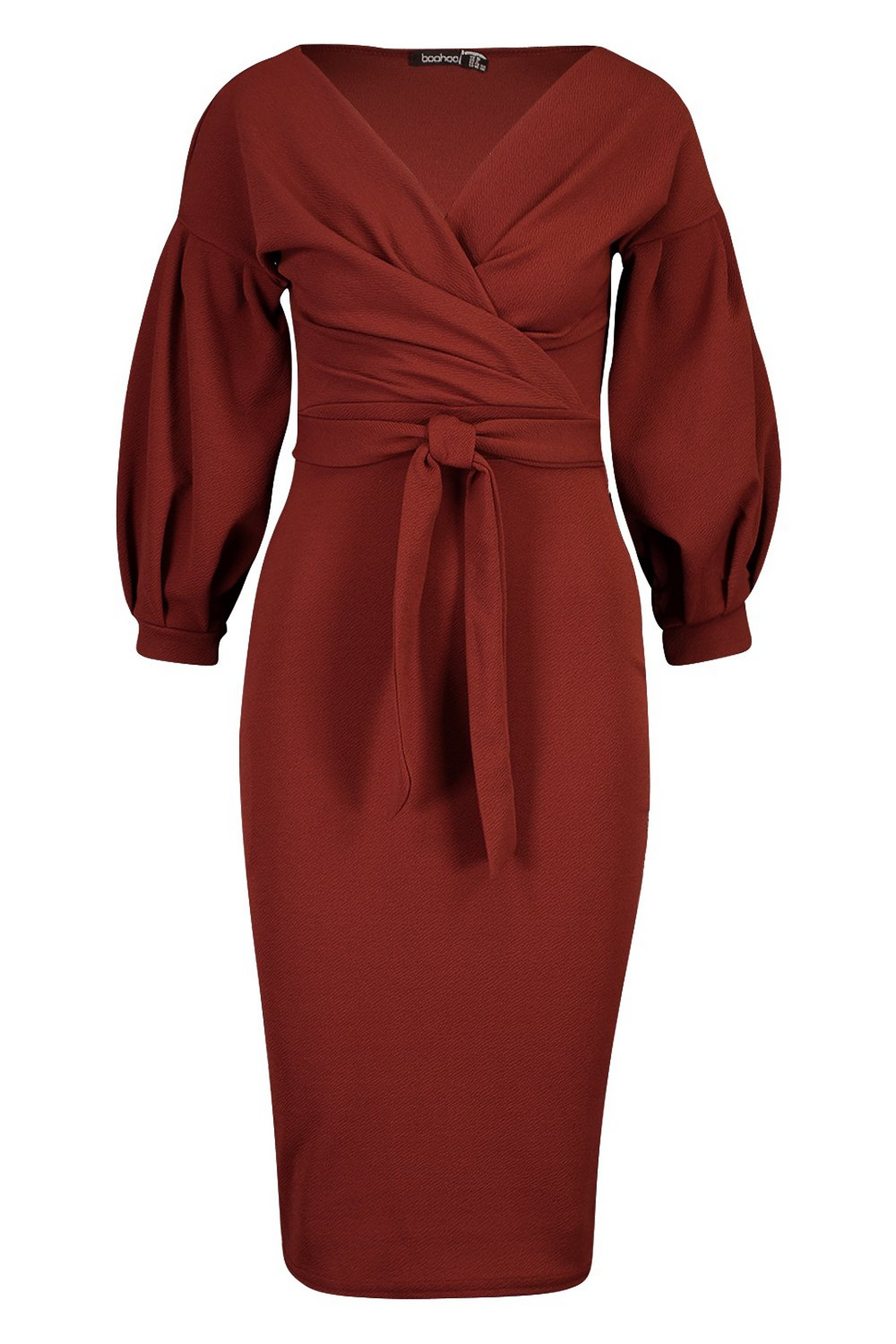 Off the Shoulder Wrap Midi Dress | Boohoo.com (US & CA)