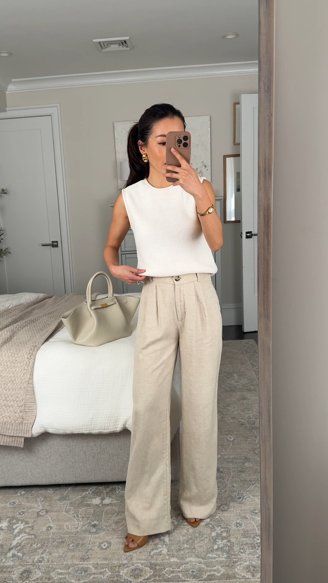 • mango sandal heels are back! Love these very sleek (in sz 5)

• Sloane trousers in 24 short (runs long). 

This is their soft linen blend fabric, and are lined. the short runs a little long and require heels on me (I’m 5ft, wearing 3” heels). Stretch back waistband for comfort. These will still crease when sitting like regular linen

• Abercrombie sweater shell top xxs, 100% cotton

Spring workwear , classic spring style  

#LTKWorkwear #LTKPetite