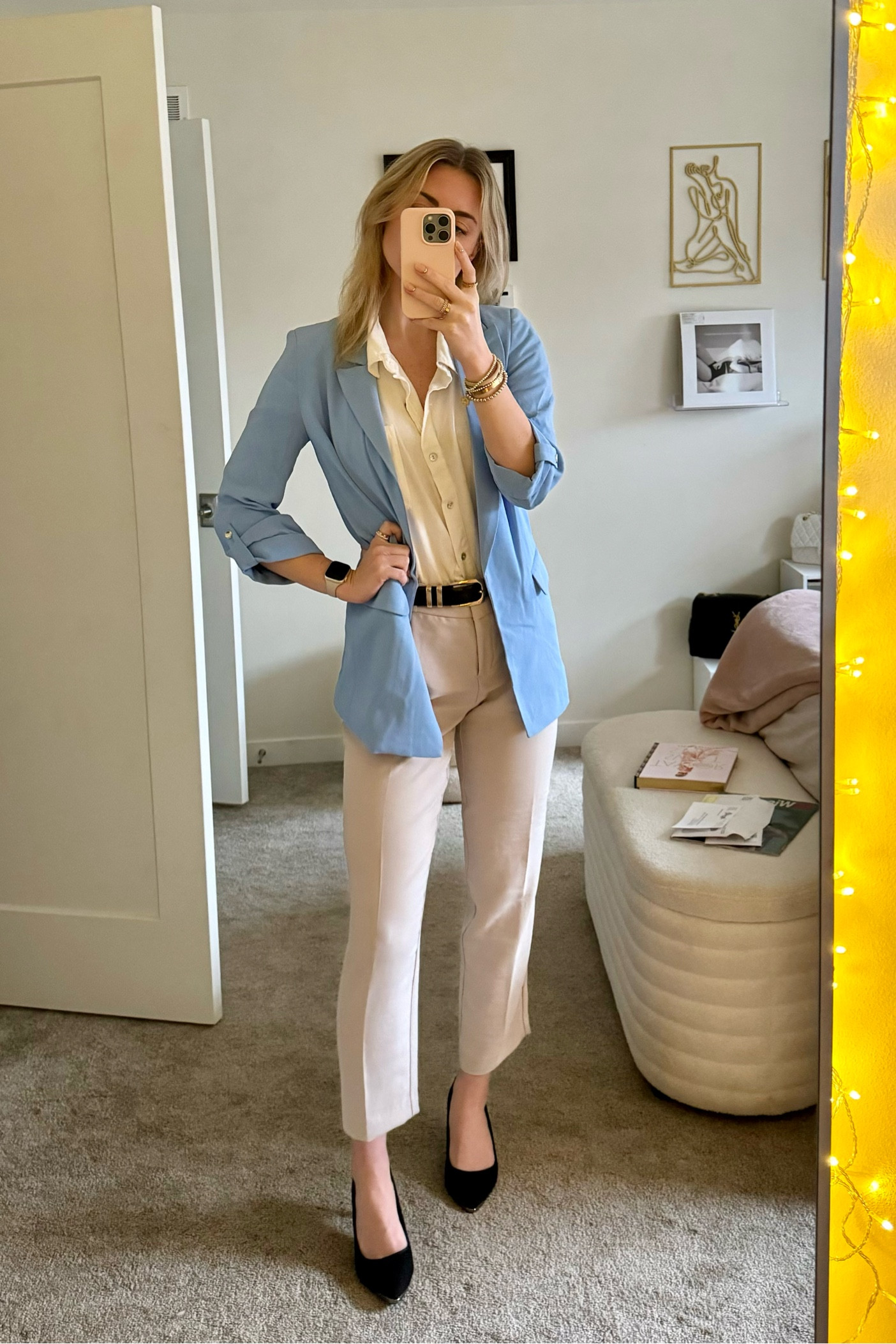 Blue tahari blazer, beige Rachel zoe pants, both from Marshall’s but found the dupes!

#LTKWorkwear