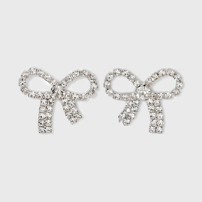 Crystal Bow Stud Earrings - A New Day™ Silver | Target