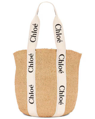 Chloe Large Woody Tote Bag in White | FWRD | FWRD 