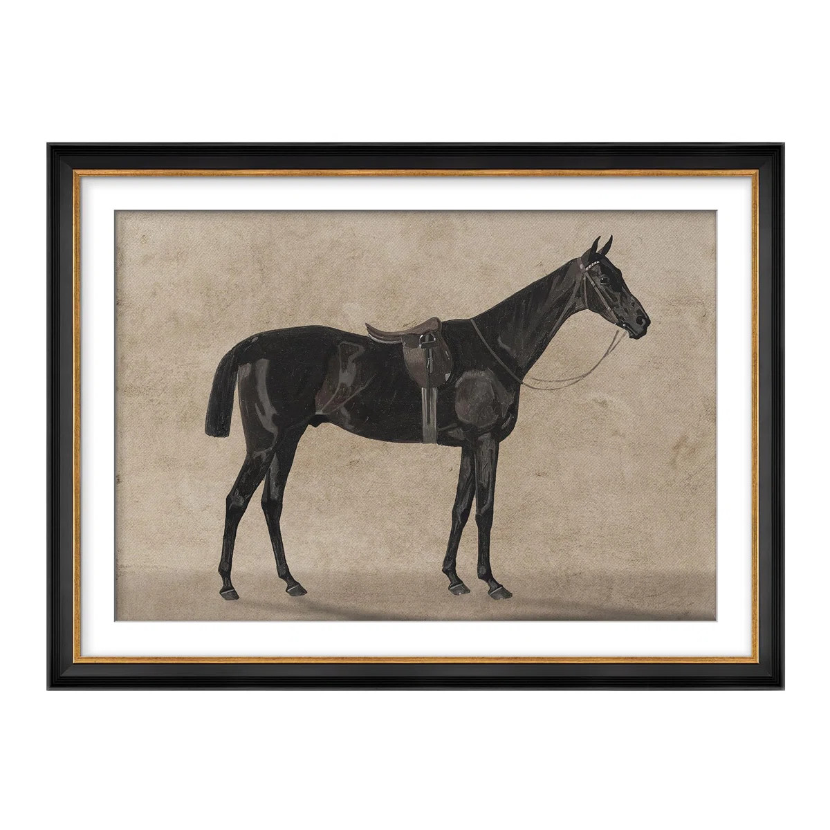 " Vintage Black Horse Classic Equestrian Illustrations Impressionism Framed Wall Art Decoration " | Wayfair North America