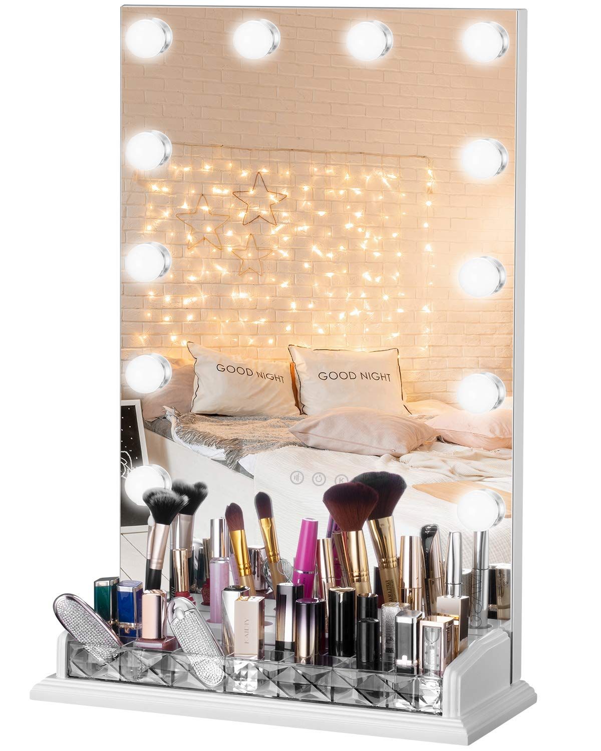 LUXFURNI Vanity Table Makeup Hollywood Mirror Dimmable Light Touch Control 12 Cold/Warm LED Light... | Amazon (US)