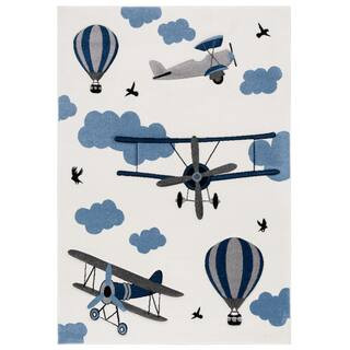 Carousel Kids 5 ft. x 8 ft. Ivory/Blue Helicopter Area Rug | The Home Depot
