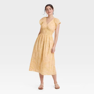 Women's Short Sleeve Smocked Midi A-Line Dress - Universal Thread™ | Target