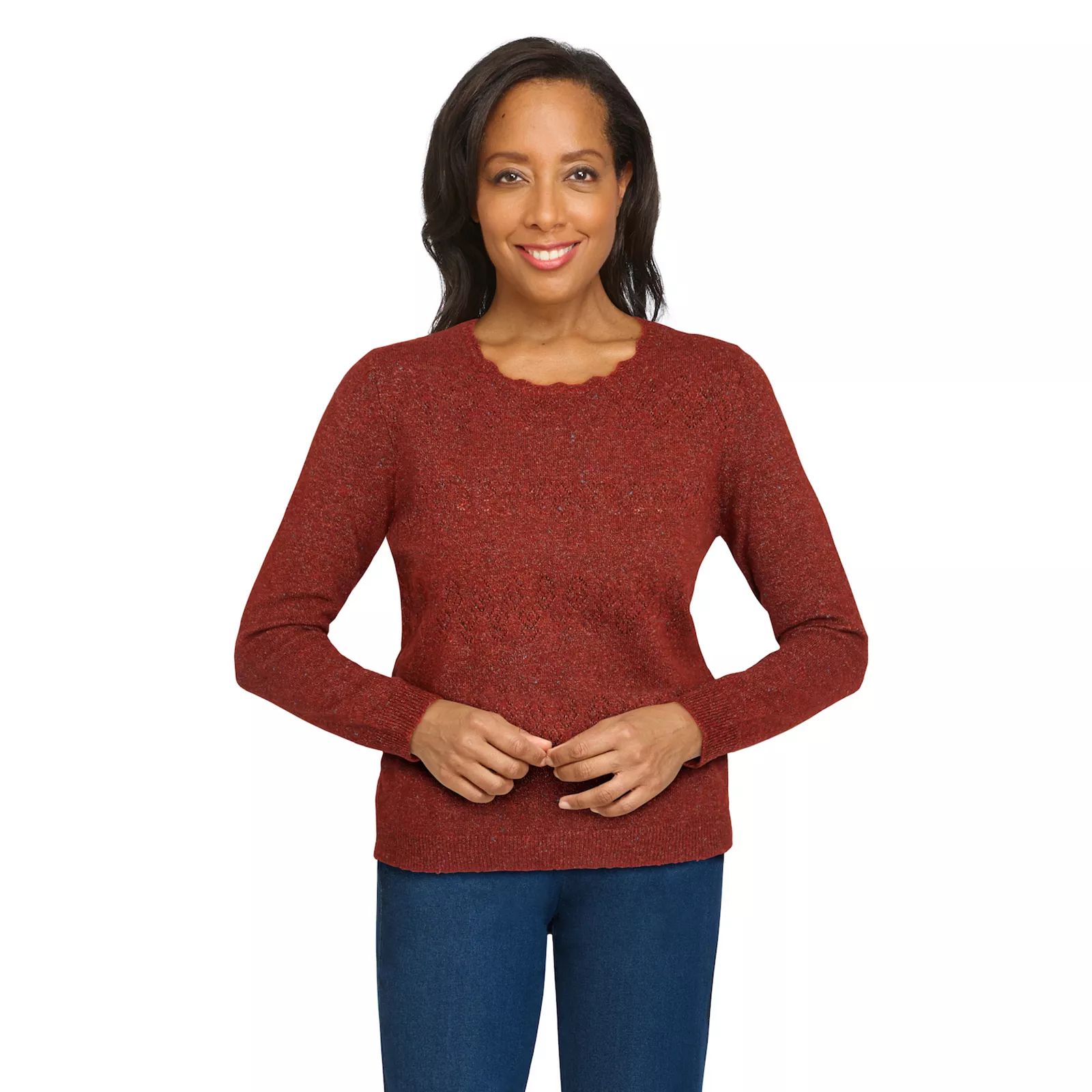 Women's Alfred Dunner Crewneck Sweater, Size: Medium, Brown | Kohl's