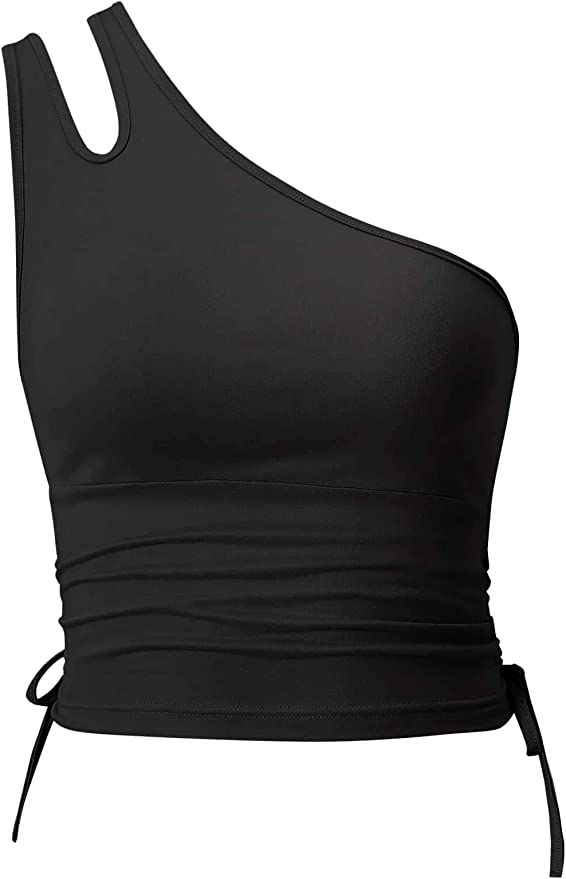 Verdusa Women's Cut Out One Shoulder Sleeveless Drawstring Side Crop Tank Top | Amazon (US)