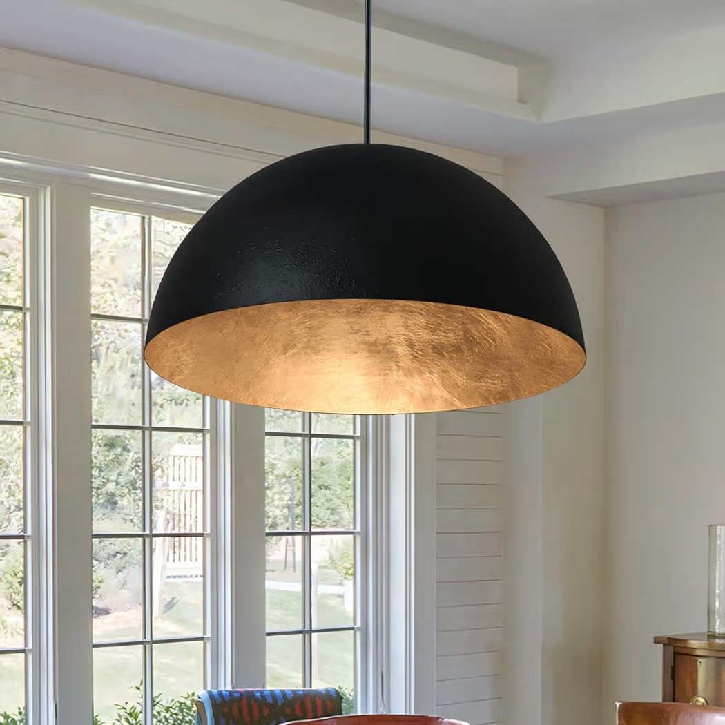 15 Inch Black and Gold Leaf Pendant Light, Grainy Matte Black Dome Chandelier with Hand-Applied G... | Amazon (US)