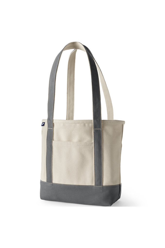Medium 5 Pocket Open Top Long Handle Canvas Tote Bag - Lands' End - Ivory | Lands' End (US)
