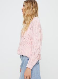 Ellison Cable Knit Sweater Blush Pink | Princess Polly US