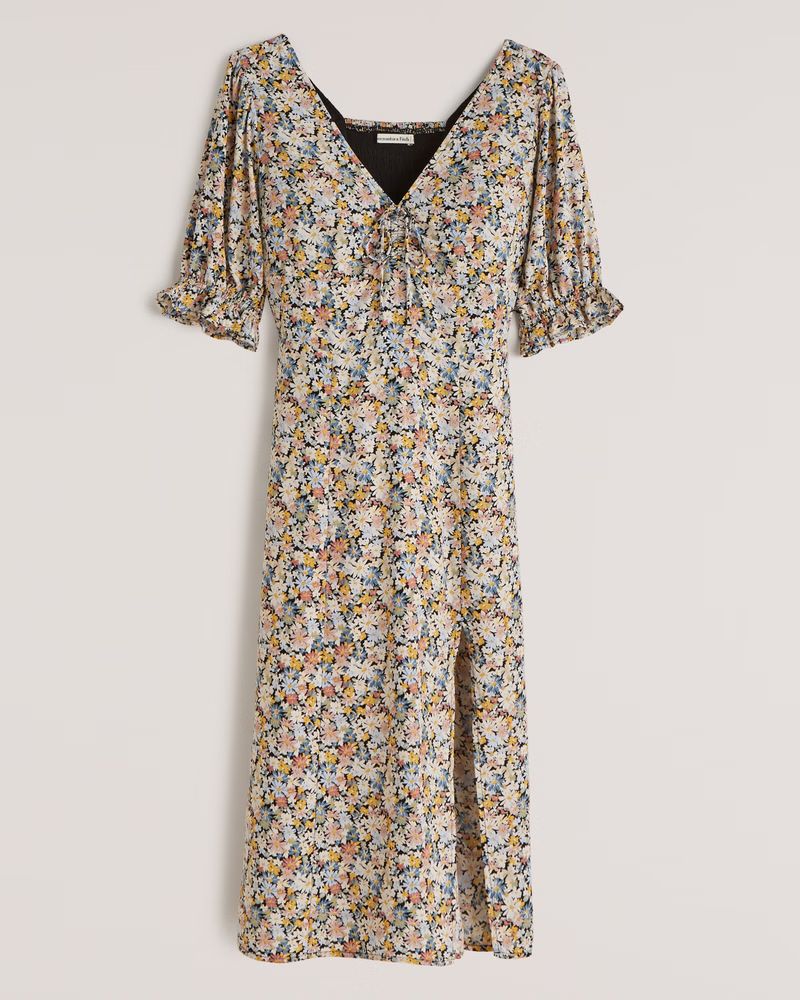 Cinched Tie-Front Midi Dress | Abercrombie & Fitch (US)