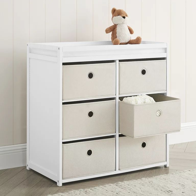 Delta Children Hayes Changing Table with Fabric Bins, Bianca White/Flax Bins | Walmart (US)