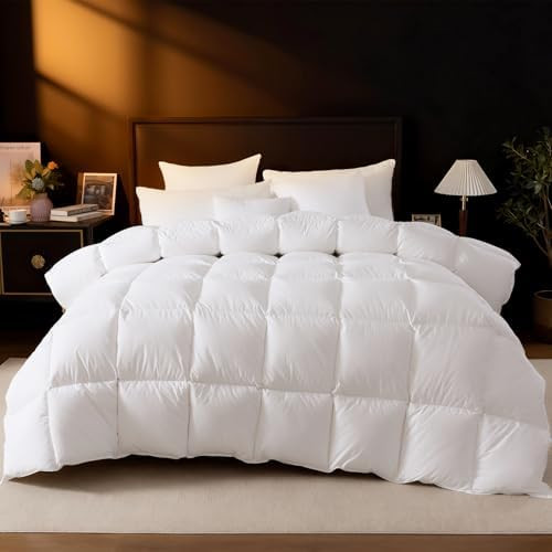 DROVAN Goose Feather Down Fiber Comforter Queen Size - 100% Cotton Duvet Insert with 8 Corner Loo... | Amazon (US)