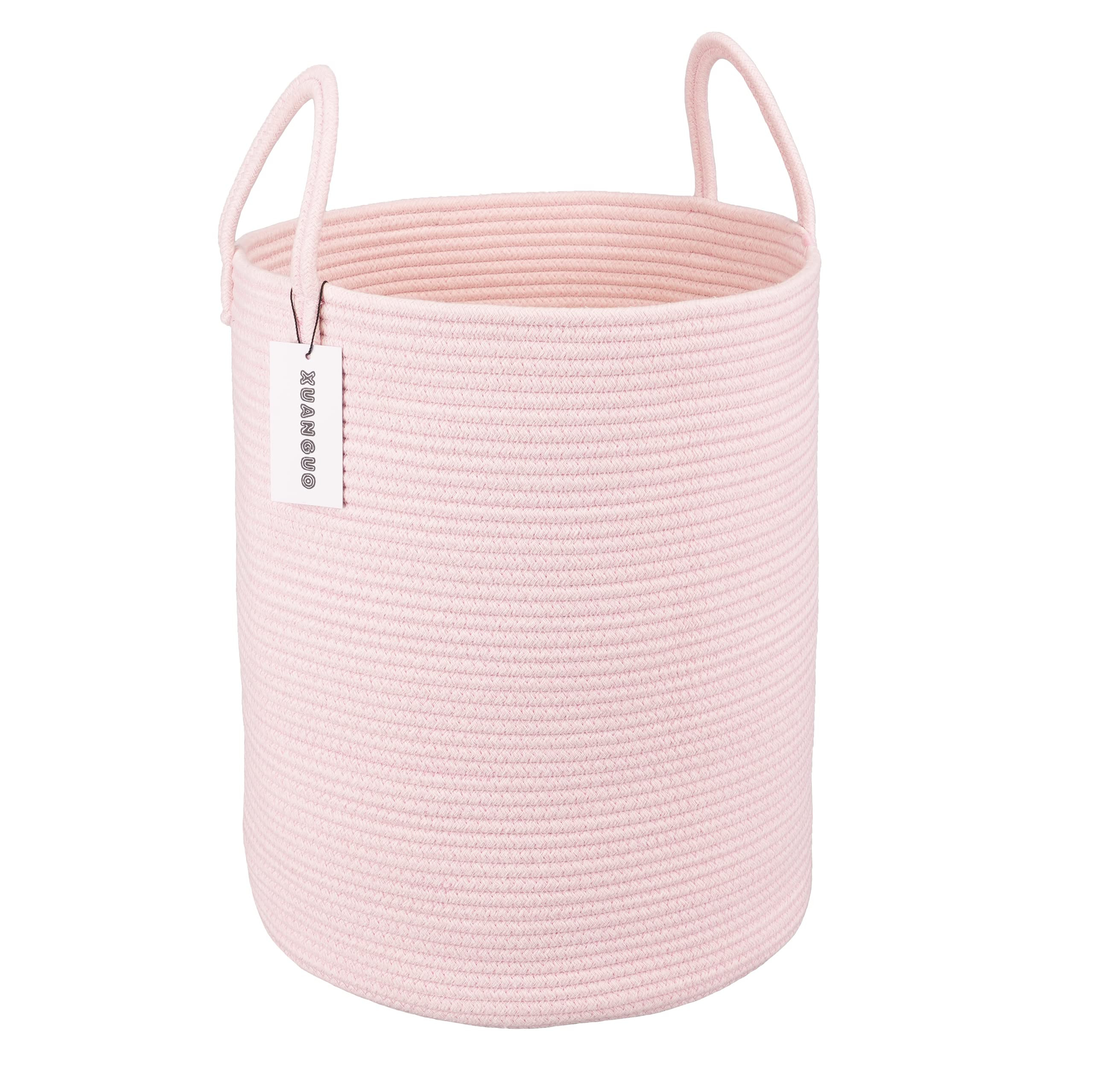 Cotton Rope Laundry Basket Hamper for Girls Kids Baby Nursery Hamper Bin Woven Storage Basket for... | Amazon (US)