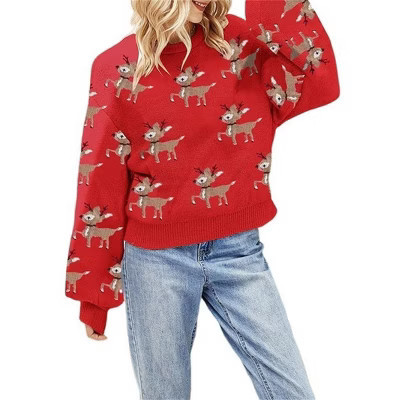 Clearlove Women’s Reindeer Jacquard Christmas Sweater Long Sleeve Pullover Knit Red S | Target