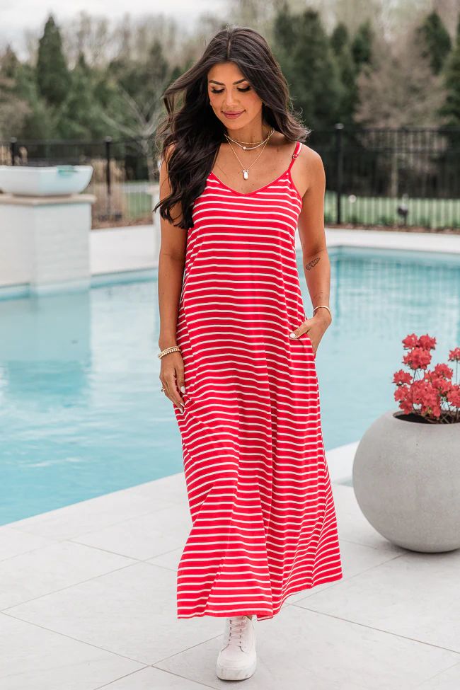 Summertime's Close Red Striped Knit Maxi Dress | Pink Lily