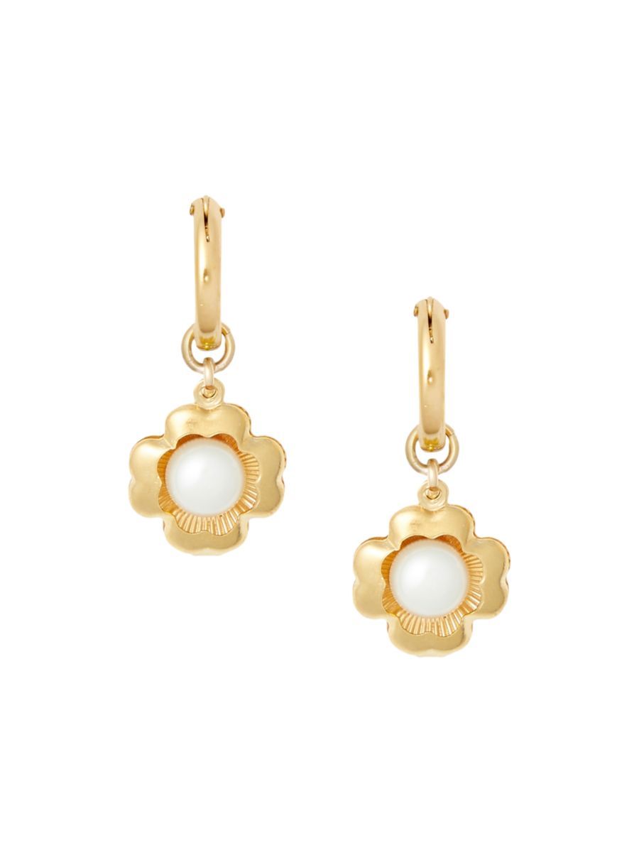 Brinker & Eliza Clover 24K Gold-Plate & Pearl Huggie Hoop Earrings | Saks Fifth Avenue