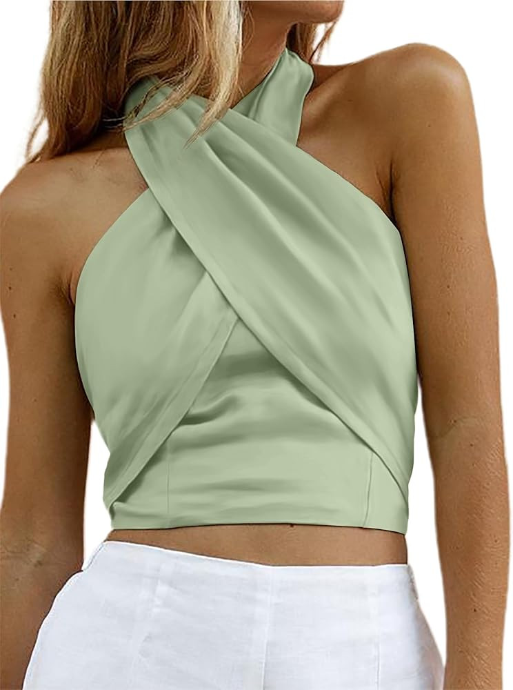 HYPERFIRE Women's Sexy Criss Cross Halter Sleeveless Wrap Front Backless Cami Crop Top Clubbing | Amazon (US)