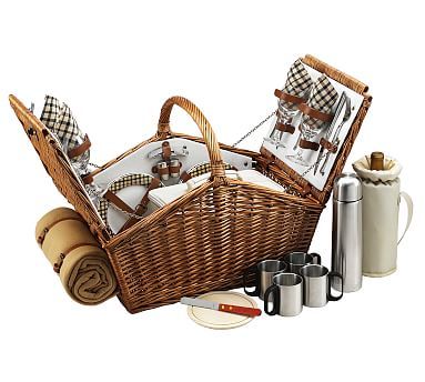 Winslow Woven Willow Picnic Basket, Set for 4 | Pottery Barn (US)