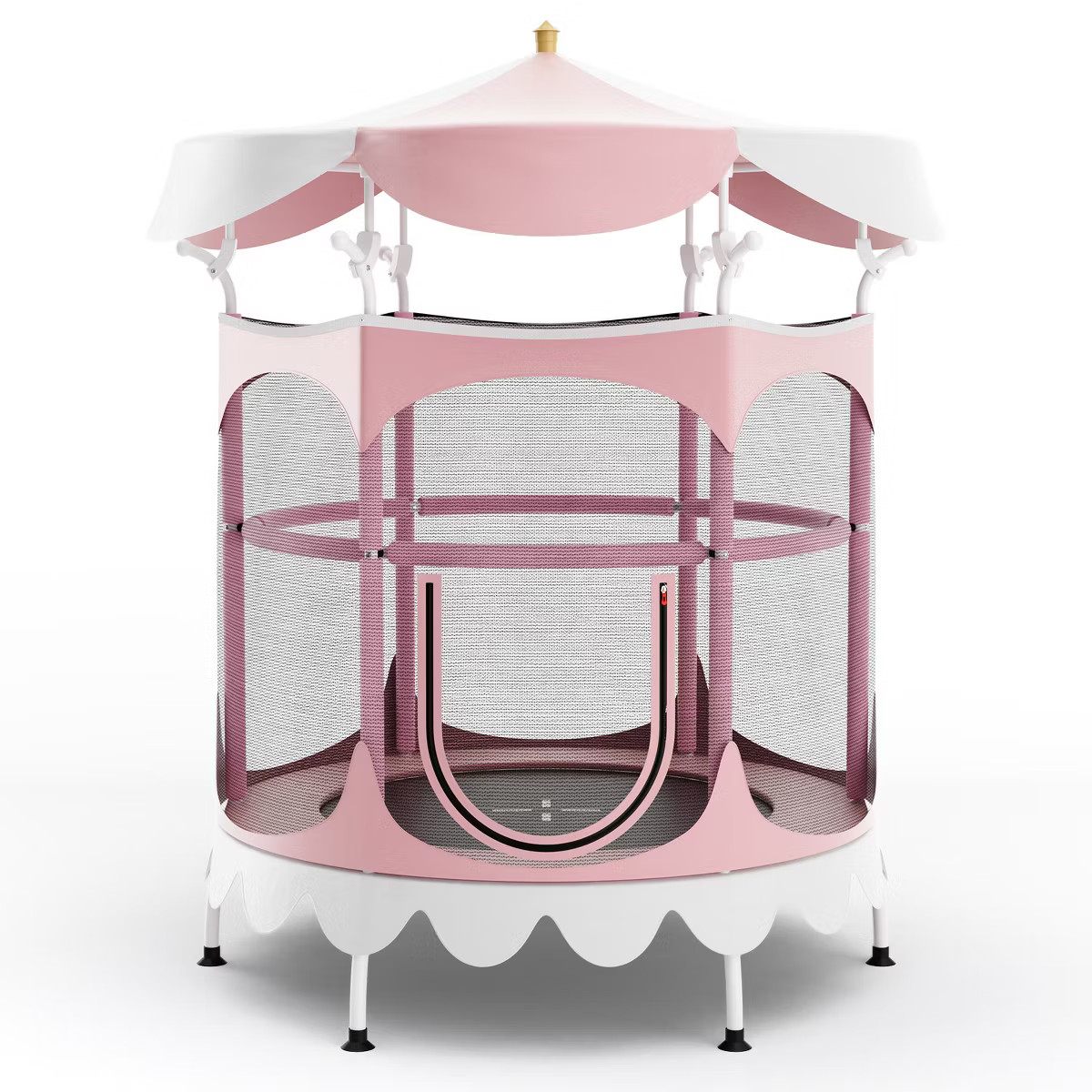 Costway 64'' Kids Trampoline w/ Detachable Canopy Safety Enclosure Net Foam Handle Pink/Orange | Target