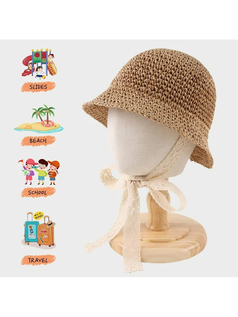 Baby Girl Straw Hat Outdoor Baby Sun Protection Hats Summer Bowknot Beach Cap for Infant Toddler ... | Walmart (US)
