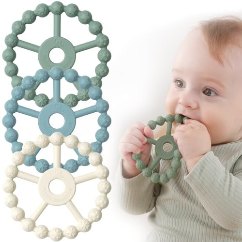 3 Pack Ring Teether Baby Infant Toys, Baby Essentials, Silicone Teething Ring Toys for Babies 0-6 Months, Seposeve Toddler Teethers 6-12 Months 12-24 Months, Infant Teething Relief, Green Blue White | Amazon (US)