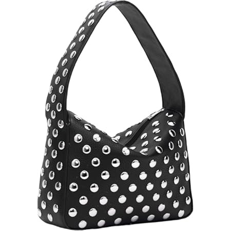 YFGBCX Studded Purses Black Shoulder Bag Y2K Purse for Women Handbag Soft Leather Fall Purse | Amazon (US)