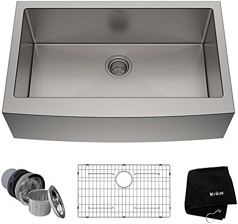 Kraus KHF200-33 Standart PRO Stainless Steel Sink 33 inch Farmhouse Apron Single Bowl 16 gauge | Amazon (US)
