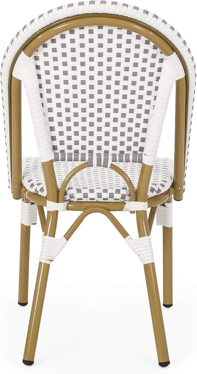 Christopher Knight Home Philomena Outdoor French Bistro Chair (Set of 2), Gray + White + Bamboo P... | Amazon (US)
