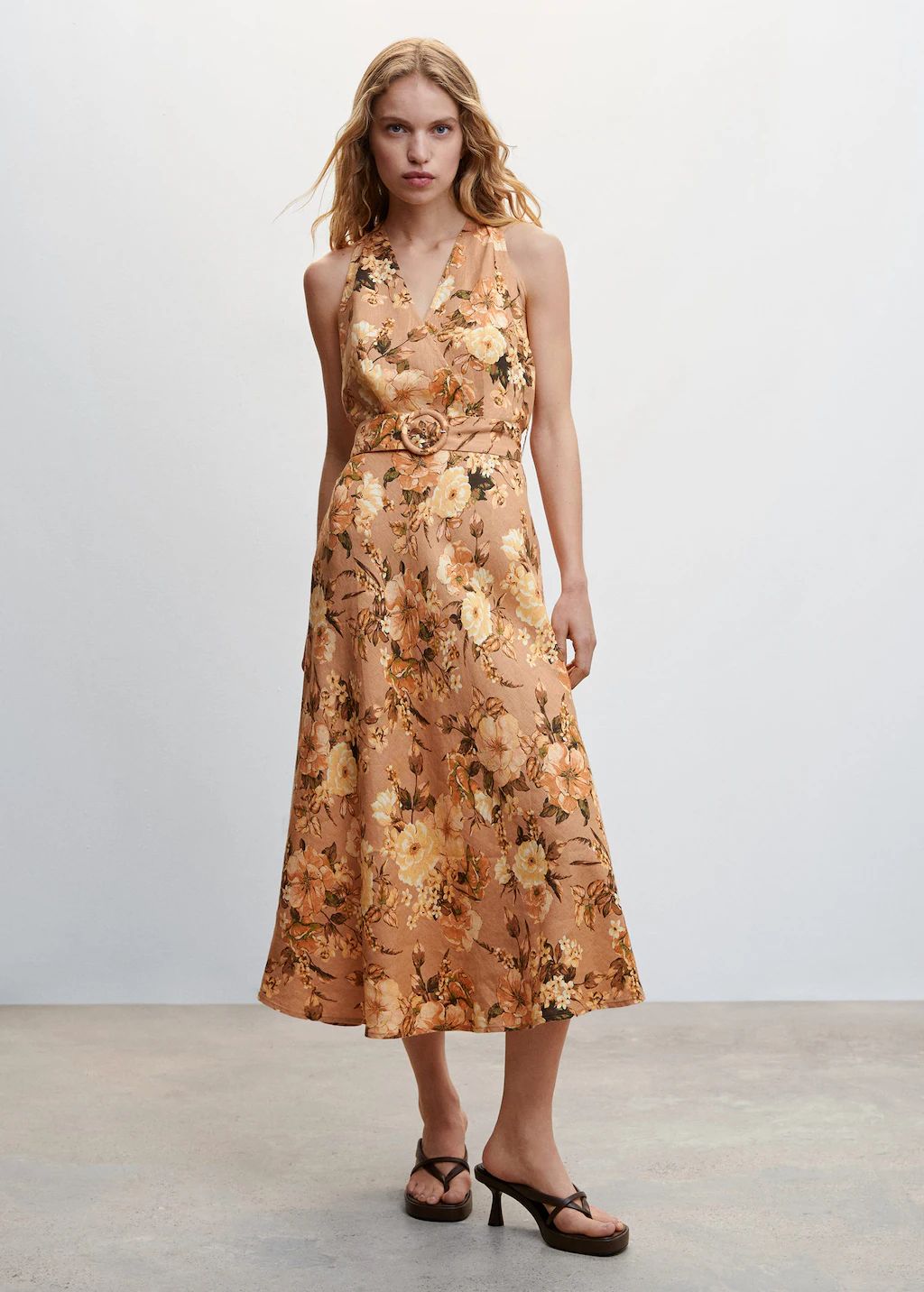 Floral linen-blend dress -  Women | Mango USA | MANGO (US)