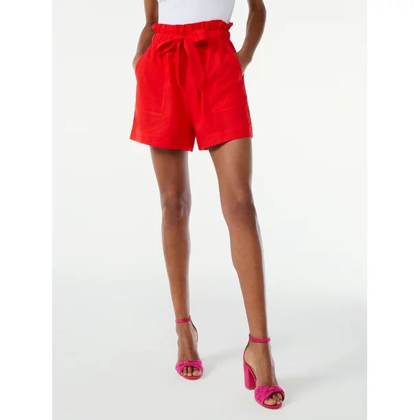 Scoop Women's Linen Blend Paper Bag Shorts - Walmart.com | Walmart (US)
