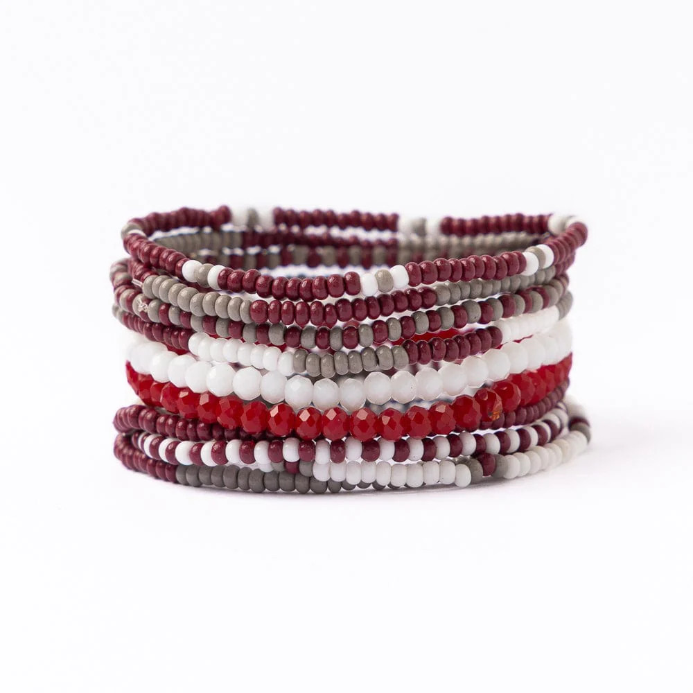 Game Day Beaded 10 Strand Stretch Bracelet Set Maroon + White | INK+ALLOY