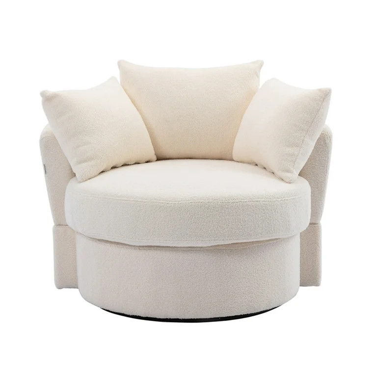 Barrel Chair, Swivel Accent Chair, Linen Round Oversized Accent Chair with 3 Pillows, Swivel Acce... | Walmart (US)
