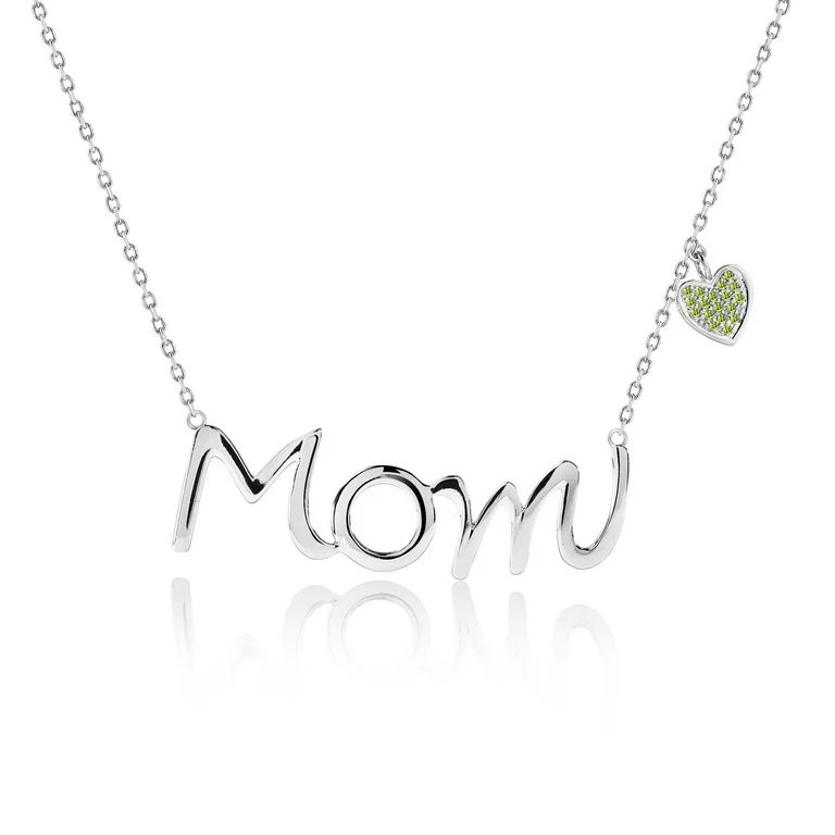 JeenMata Mom Script Pendant with Light Green Stone Decorated Heart Charm Pendant Necklace in 18K ... | Walmart (US)