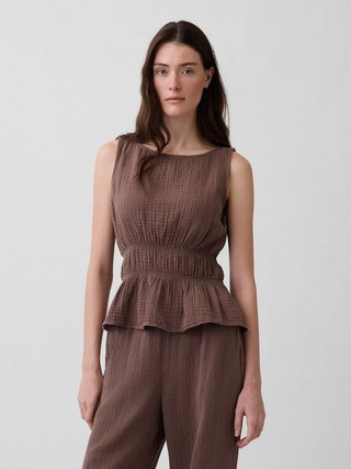 Cotton Gauze Smocked-Waist Peplum Top | Gap (US)