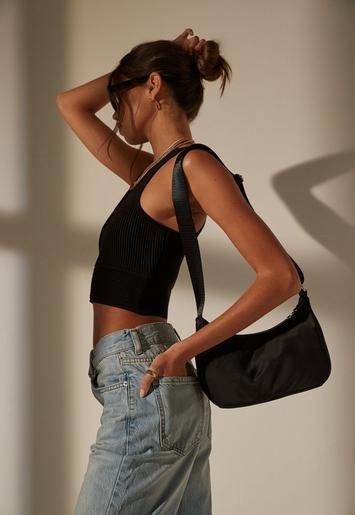 Re_Styld Black Rib Racer Knit Crop Top | Missguided (US & CA)