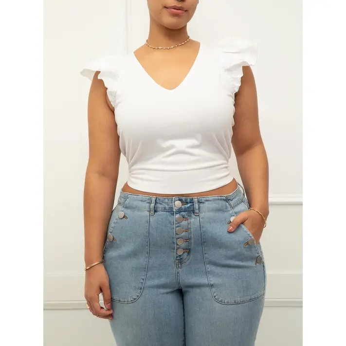 ELOQUII Elements Women's Plus Knit Flutter Sleeve Tie Back Crop Top | Walmart (US)