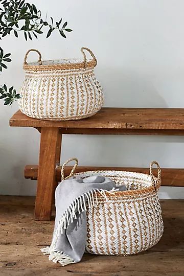 Geo White Storage Baskets, Set of 2 | Anthropologie (US)